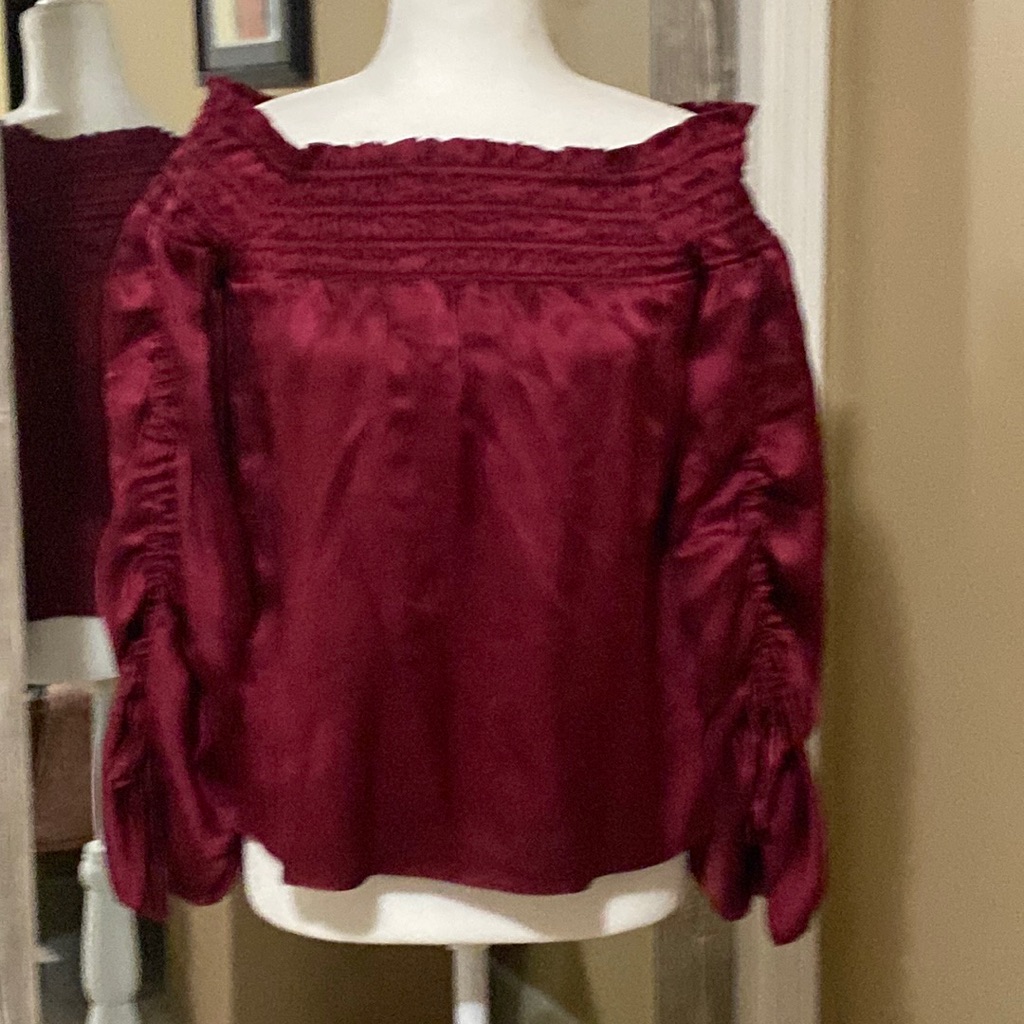 Parker Cranberry Silk Size Xs Off The Shoulder Top